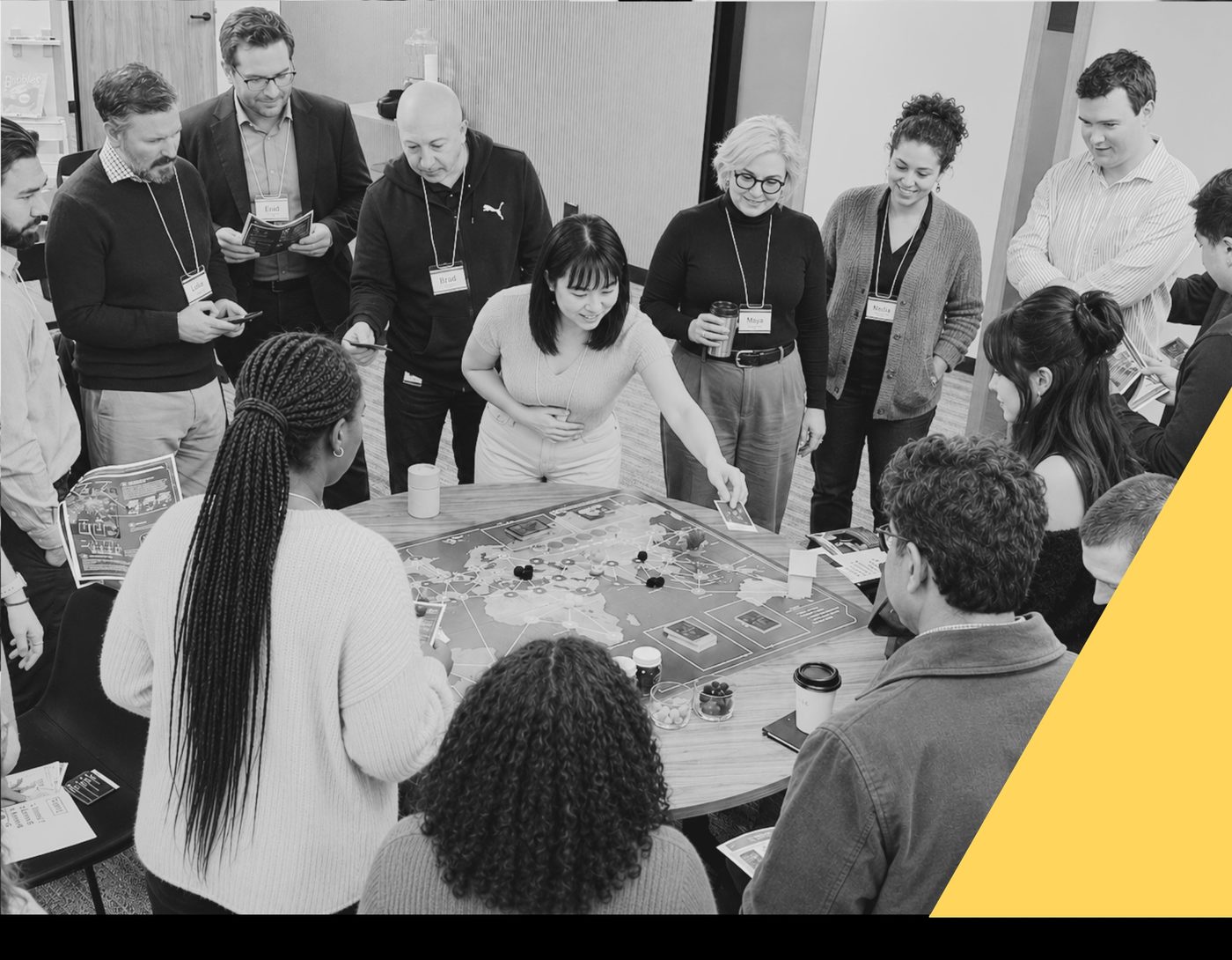 Group collaborating around a table during a culture session